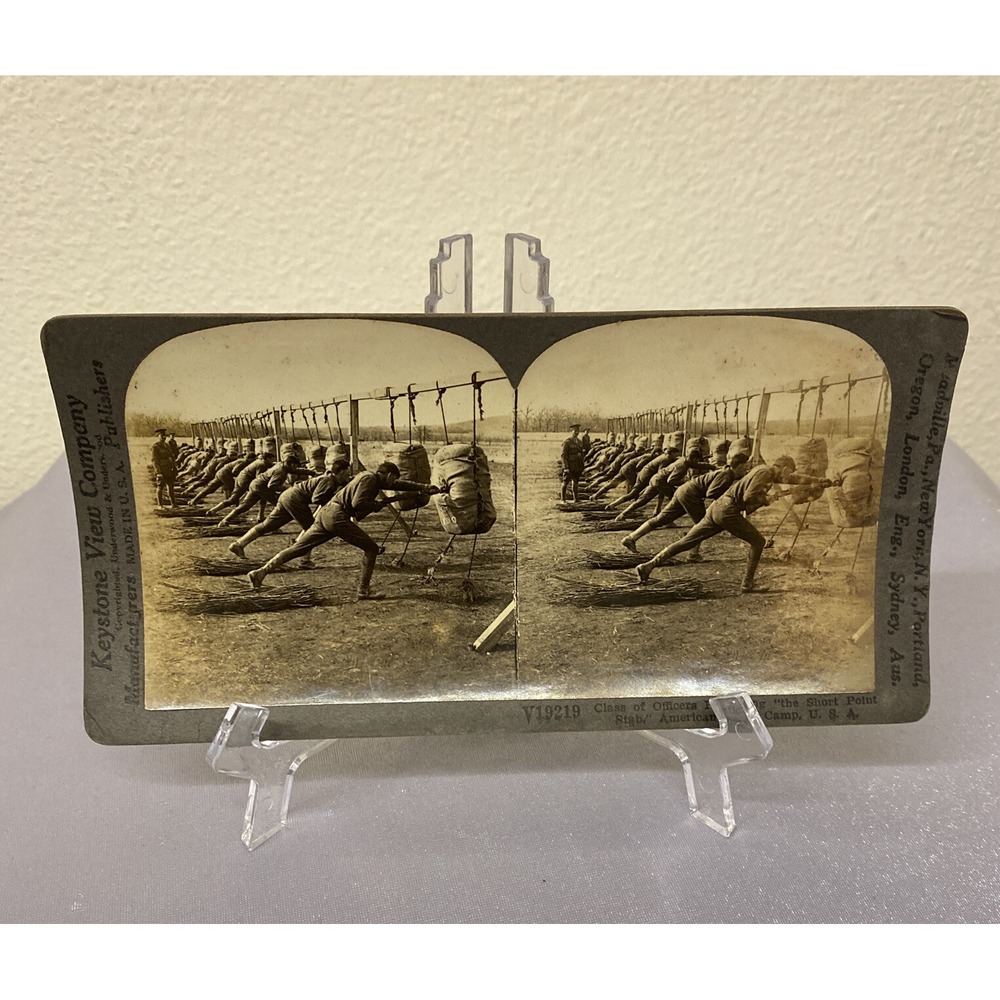 WW1 BAYONET CLASS PRACTICING THE SHORT POINT STAB WWI KEYSTONE STEREOVIEW V19219